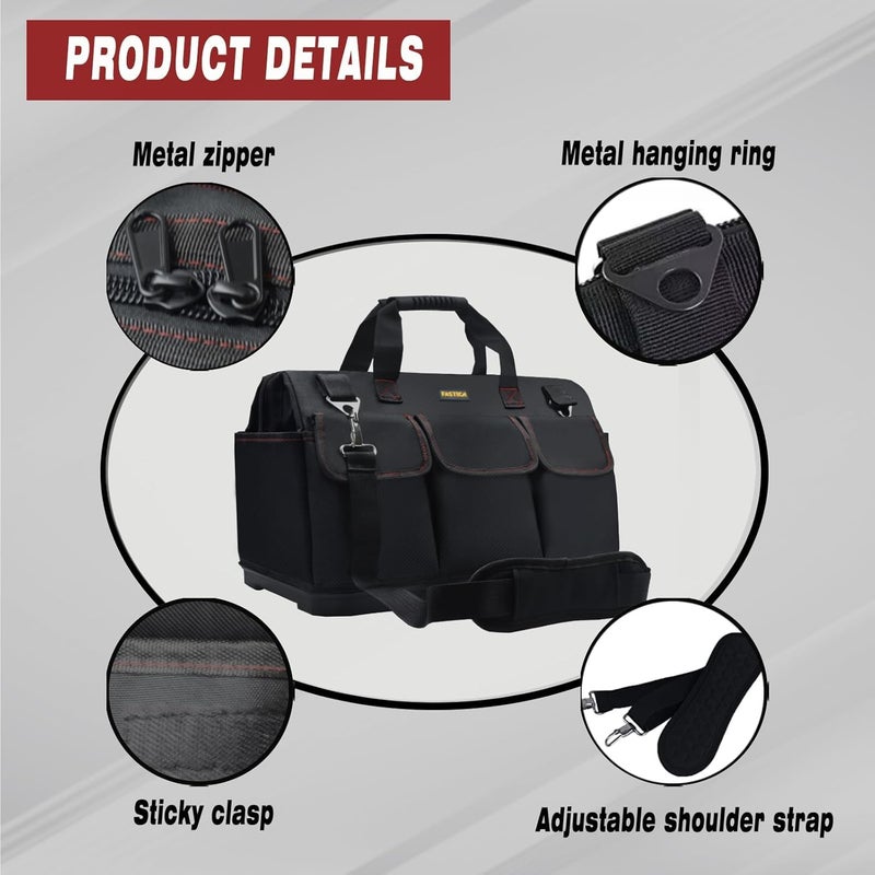 FSATECH 15-inch Heavy Duty Bottom Tool Bag With Wide Mouth For Tool Storage, Carrier and Organizer, Tools Bag For Men, Wide Mouth Tote Bag With Inside Pockets (15 Inch) - Image 3